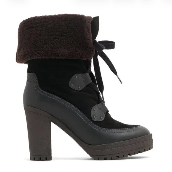 See by Chloe Claudie Shearling Leather Suede Boots SZ IT38 US 7 - 7.5 in Black - Picture 4 of 7